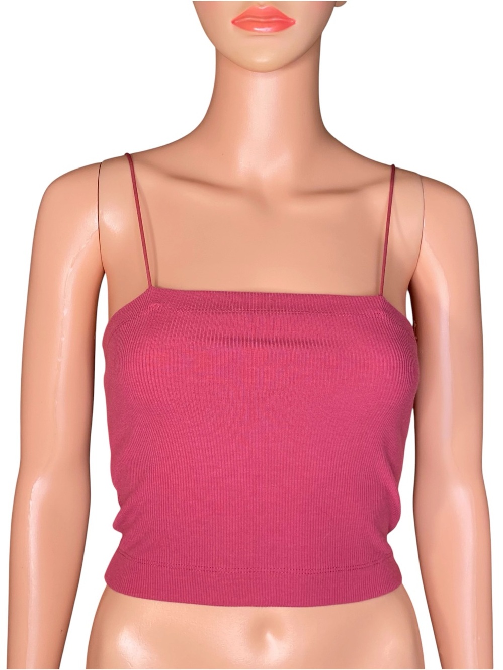 American Eagle Ribbed Crop Top Halter Style Spaghetti Strap Cranberry Color SZ S